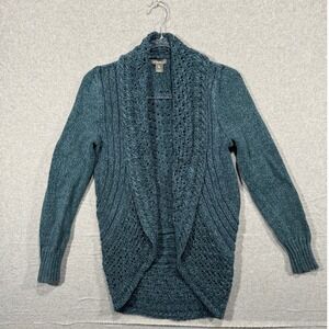 Eddie Bauer‎ Open Front Cardigan Sweater Knit Cotton Blend Teal Blue Small